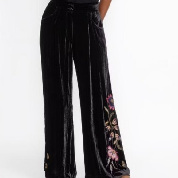 NWT Johnny Was Biya JWLA Pleat Pants Steffania Embroidered Velvet Pants Wide Leg - Picture 1 of 10